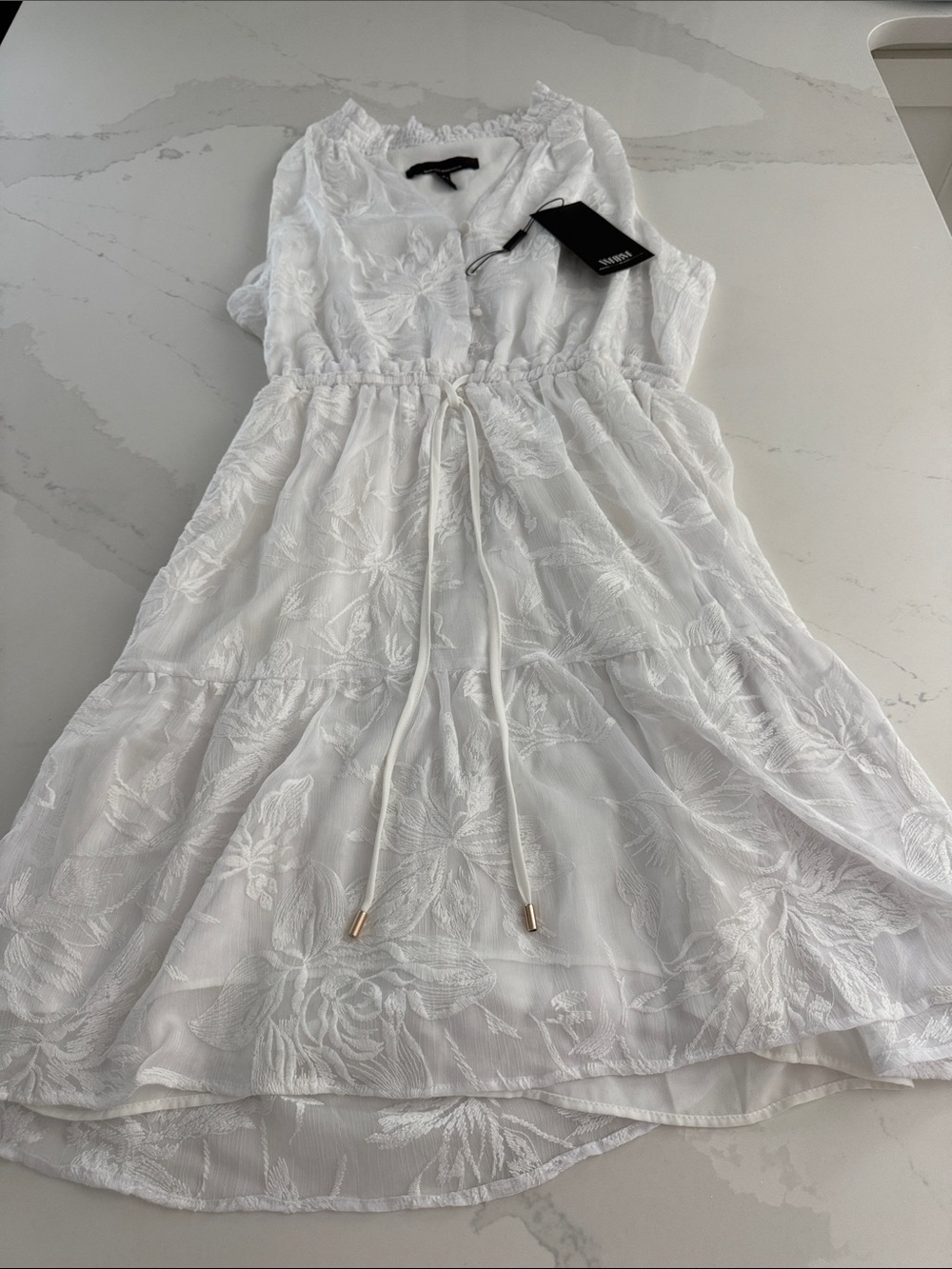 White House Black Market White Floral Embroidered Tiered Dress